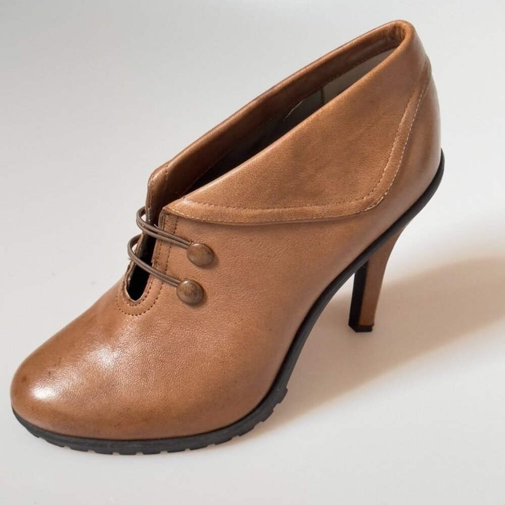 Women's Ankle Boots Me Too Jansyn Brown Leather Faux Laced High Heel Sculptured - Picture 9 of 16